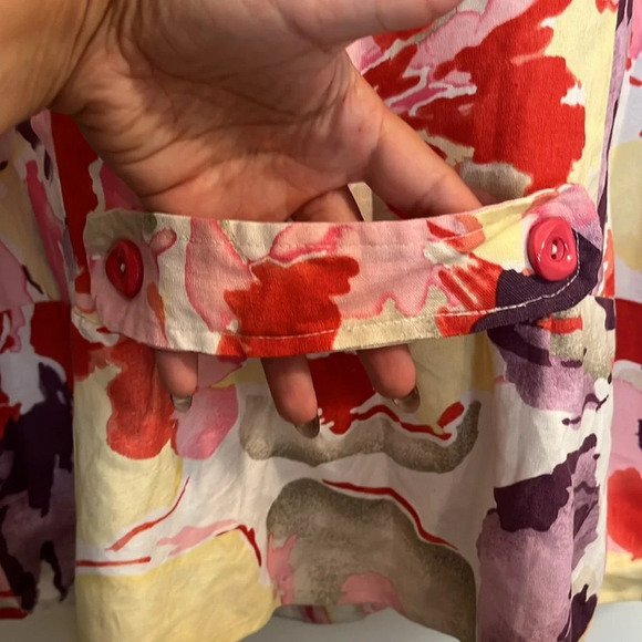 ☀️Maggie Barnes women blazer 0X 14 16 floral linen blend hip  length 3/4 sleeves - Picture 5 of 7